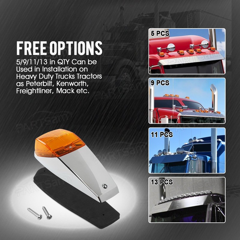 Partsam 5PCS Truck Cab Marker Light 17 LED Amber Top