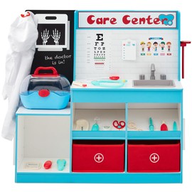 Best Choice Products Pretend Play Doctor's Office, Wooden Medical Center Toy Set for Kids w/Carrying Case, All Accessories Included, Height Measurer, 2-Piece Costume - Blue