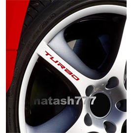Turbo Decal Sticker Wheels Rims Racing Sport Car Sticker Emblem 4 PCS (RED)