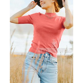 LETSRUNWILD Business Casual Tops for Women Dressy Cute Tops Mock Turtleneck Tshirts Shirts Le/Coral-M