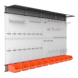 TORACK Metal Pegboard with Peg Board Hooks, Tools Storage Pegboard with Pegboard Hooks, Wall Mounted Storage Bins, Shelves, Tool Organizer Board with Pegs(Grey)