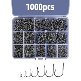 ZLXHDL Fishing Hooks, 1000 Pieces Carbon Steel Fishing Hooks, 3 to 12 Sizes, Steel Fishing Hooks with Barbs, Accepting Pipe Fixing Rings for Fishing in the Sea and Lake