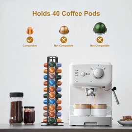 ZECENN Coffee Pod Holder, Coffee Pod Storage Organizer Compatible with Nespresso OriginalLine, Rotatable Coffee Capsules Carousel, Countertop Coffee Station Organizer -Black /40 Pods