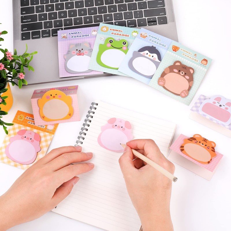 cobee Cute Animal Sticky Notes, 8 Pack Kawaii Animal Self-Stick