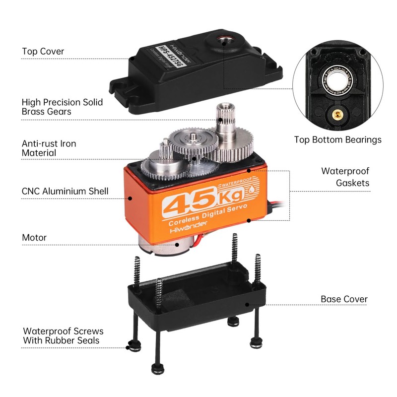 Hiwonder 45KG Servo Motor Waterproof High Torque Servo, High-Speed Coreless