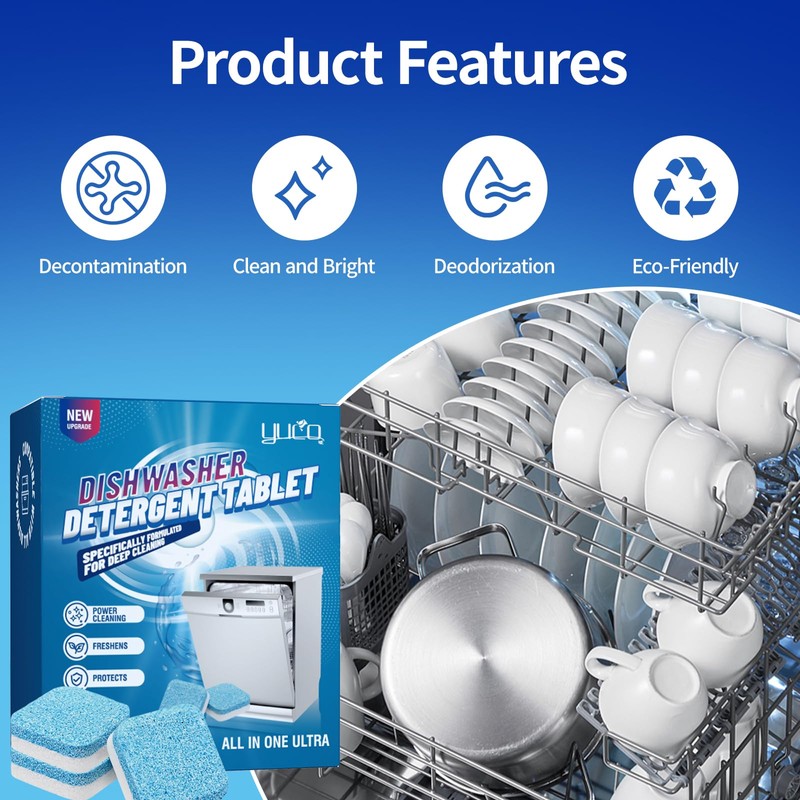 YUCO Dishwasher Cleaner Tablets 10 Tabs, Eco-Friendly No Plastic, Leaving