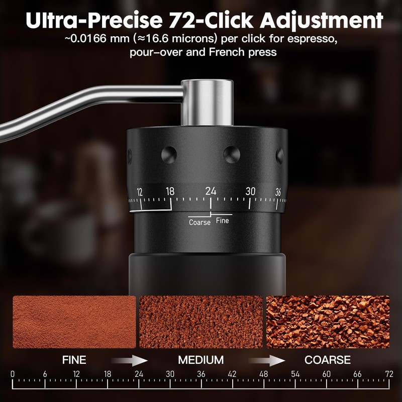 COOL KNIGHT Manual Coffee Grinder, 7-Edge SUS420 Stainless Steel Conical