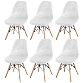 MINGPINHUIUS Velvet Shell Chair Cover: Mid Century Dining Chair Covers Armless Lounge Waterproof Seat Covers for Kitchen,Dining Room (Set of 6,White), 5208-6#A