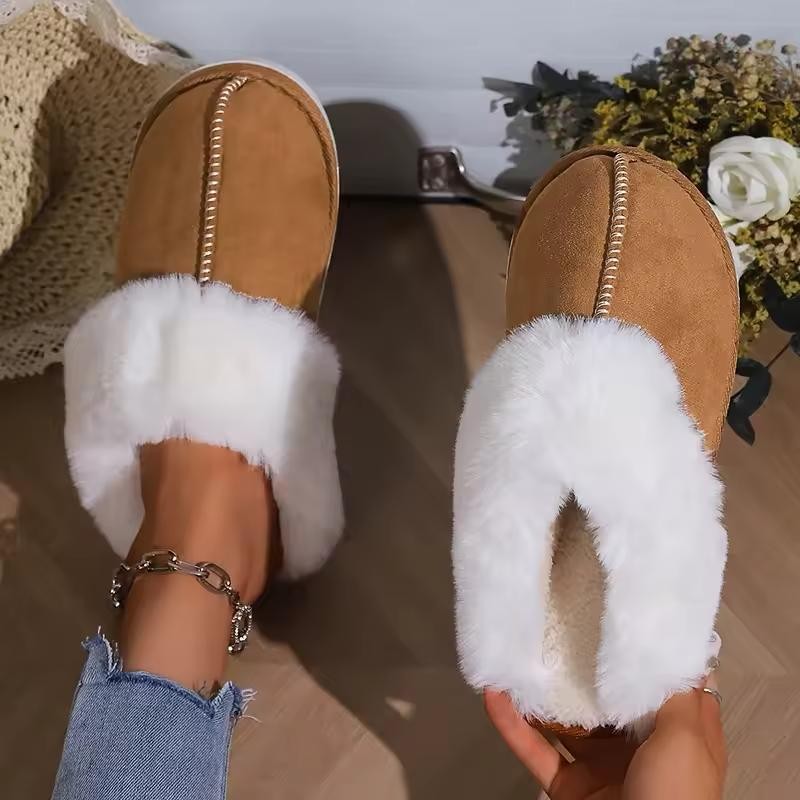 Faux Suede Fur Slippers for Women – Warm Plush Lining