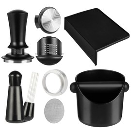 Mytdkxin Espresso Accessories,6 PCS Espresso Machine Accessories Kit,Coffee Tamper Tools Set with Espresso Tamper,Coffee Tamping Mat,WDT Distribution Tool,Knock Box,Dosing Funnel and Puck Screen(58mm)