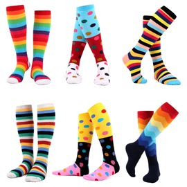 WeciBor Women's Funny Colorful Combed Cotton Novelty Pattern Knee-High Socks 6 Pairs, Size 4-6