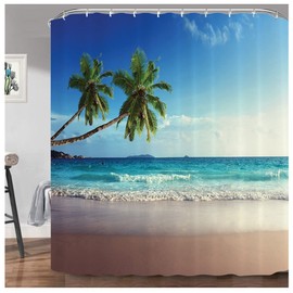 NiCoLa Waterproof Shower Curtains 3D Beach Shower Curtain with 12 Hooks, Washable Bathroom Curtains, Polyester Fabric Bath Curtain for Bath Tub and Shower Stall 72 * 78 Inch