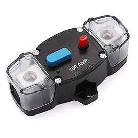 12-48 Volt DC 100A Circuit Breaker Manual Reset, 0-8 Gauge Trolling Motor Auto Car Stereo Audio Inline Fuse Block Holders Inverter for Automotive Rv Marine Boat(100Amp)