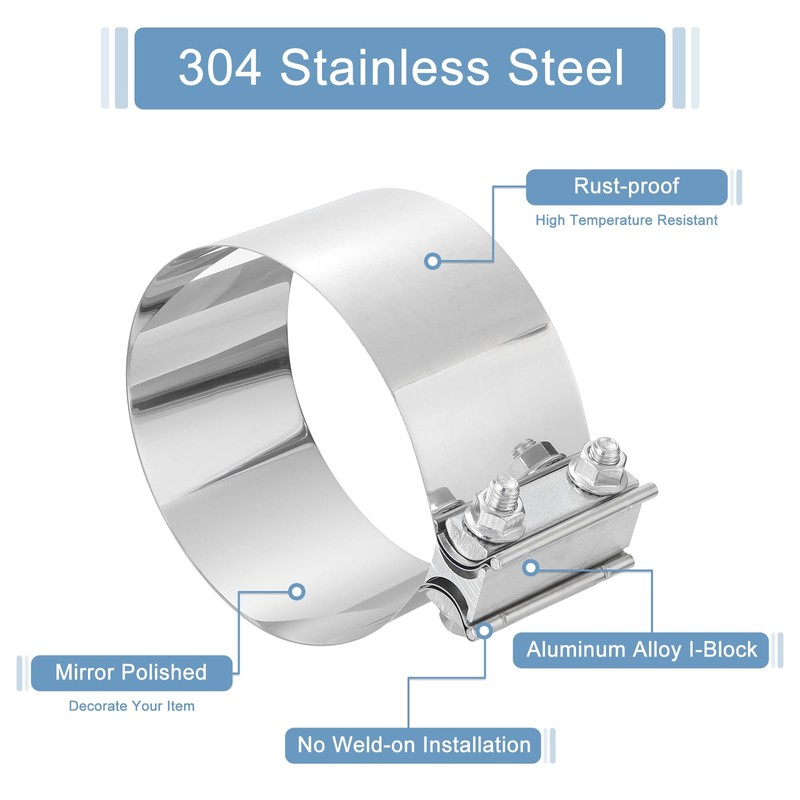 uxcell 5.5 Inch Exhaust Clamp, 304 Stainless Steel Butt Joint