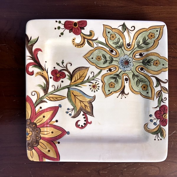 Pier 1 Imports Carynthum 10.75" Square Dinner Plate Floral Earthenware
