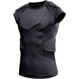 COOLOMG Children's Padded Compression Shirt Youth Football Protector Shirt for Sports Football Basketball Baseball Football Football Rib Protection Chest Protection Shoulder Protection Reusable, black