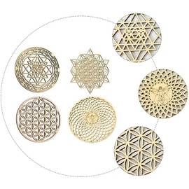 ZDSFSD 4Pcs Sacred Geometry Wall Art Flower of Life Grid Wooden Accent Decor Wooden Crystal Grid Board Wooden Wall Sculpture