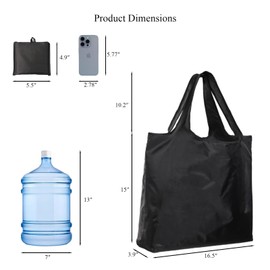 Tandoler Large Foldable Shopping Bag, Reusable Grocery Bag, Used for Shopping. Reusable Handbag Weighing Up to 50 Pounds, Nylon Tote Bag, Waterproof, Washable(Black)