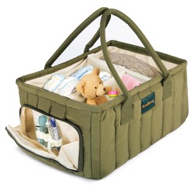Organizador grande para pañales con asa neutra para niño y niña, cesta de bebé para guardería, coche, cambiador, almacenamiento portátil para bebé con compartimentos, perfecto para nuevos padres y