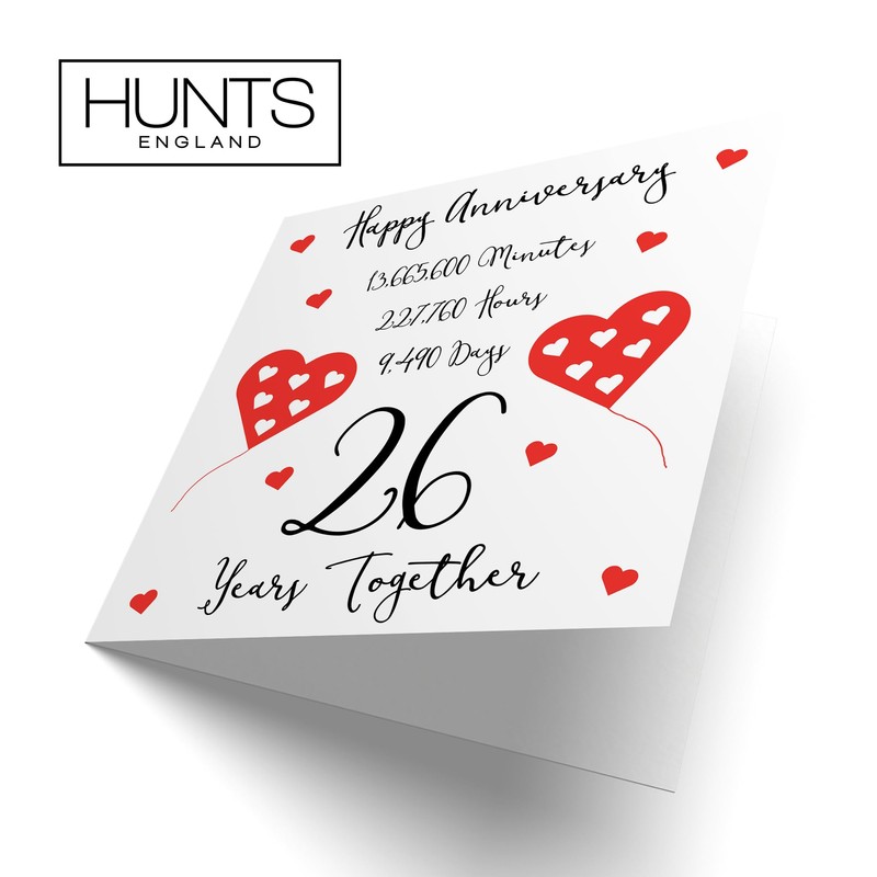 Hunts England - 26th Wedding Anniversary Card - 26 Years