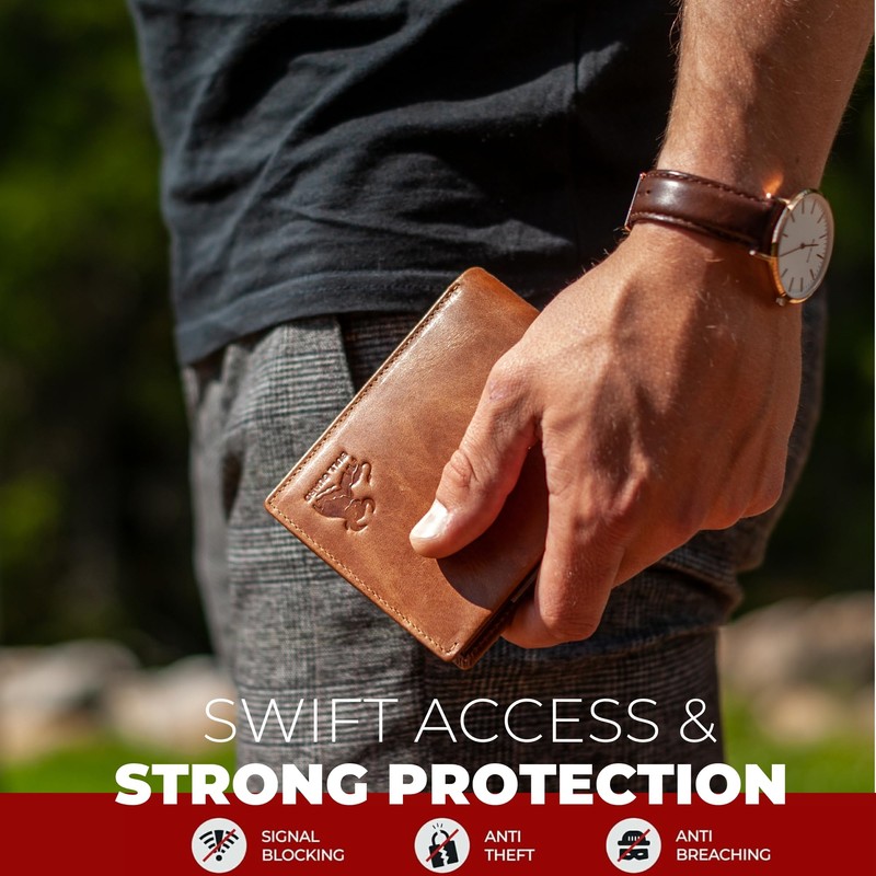 BULL GUARD Mens Leather Wallet Bifold with ID Window and