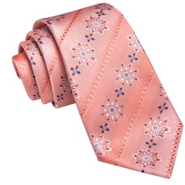 Barry.Wang Coral Pink Ties for Men Floral Tie Necktie and Tie Clip Wedding Business Flower Formal