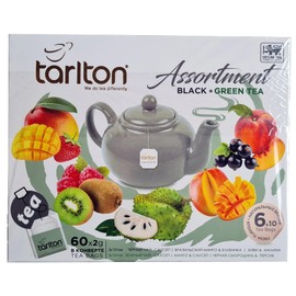 Tarlton Assortment Black & Green Tea - 60 Tea Bags of 2g - Ceylon Tea with Natural Flavours in 6 Flavours