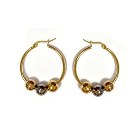 Hoop Earrings with Titanium Steel Ball Trendy Dangle Hoop Earrings for Women (30mm-Gold)