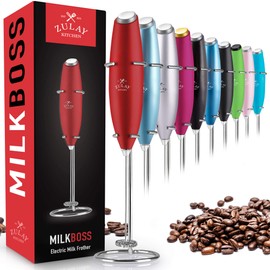 Zulay Powerful Milk Frother Handheld Foam Maker for Lattes - Whisk Drink Mixer for Coffee, Mini Foamer for Cappuccino, Frappe, Matcha, Hot Chocolate by Milk Boss (Xmas Tree)