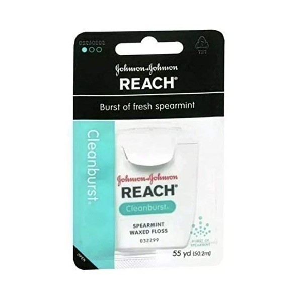 (PACK OF 4) Johnson & Johnson REACH Waxed Floss. BURST OF FRESH SPEARAMINT! Removes Up to 2x More Plaque than Glide Floss! (Pack of 4, 55 Yards Each)