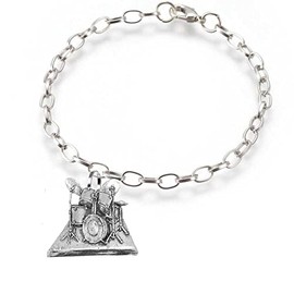pp-m15 Drum Kit fine lead free English Pewter charm on a belcher link chain anklet bracelet