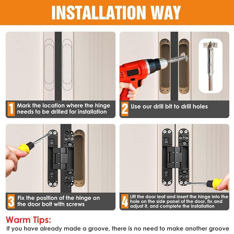 Lipshome 7" Hidden Door Hinge/Concealed Hinges,Invisible Hinges,Invisible Door Silent 180