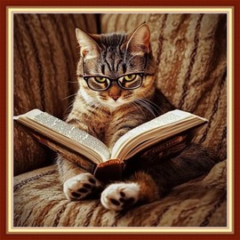 Foxdiviy Stamped Cross Stitch Kits for Beginners Full Range of Cross Stitching 11 CT Printed Cross Stitch Kits for Kids Adults Cross Stitch Patterns Needlepoint Kits-Cat Reading 18x18 inch