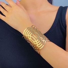 Inilbran Vintage Cuff Bangle Bracelet Open Wide Wire Bracelets Wrist Cuff Wrap Bracelet Chunky Arm Cuff Upper Punk Wide Cuff Bangle for Women (Gold), Zinc