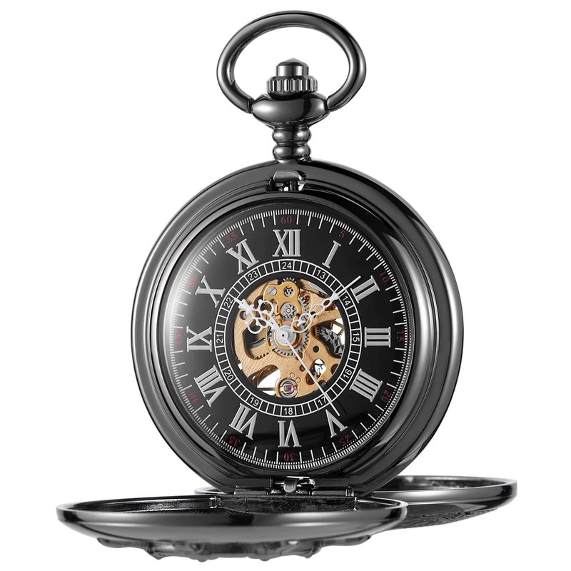 Tiong Black Rudder Pattern Double Opening Case Men's Mechanical Pocket