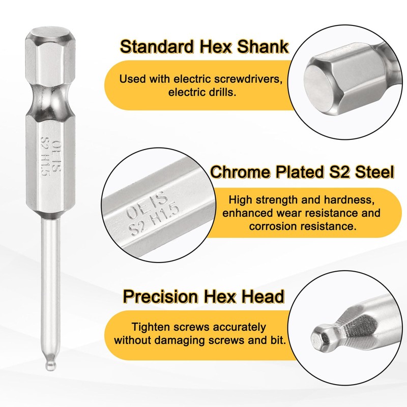 HARFINGTON 10pcs Ball End Hex Screwdriver Bit H1.5 (1.5mm) Head