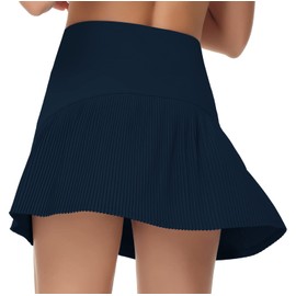THE GYM PEOPLE - Faldas de tenis de cintura alta para mujer, dobladillo cruzado en la espalda, falda plisada de golf con pantalones cortos interiores, Azul, Small