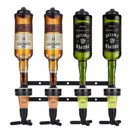 Soulpala Bar Butler Bar Bottle Holder and Dosing Bar Butler Wall Bottle Holder for 4 Bottles Bar Accessory Drinks Dispenser Drinks Scoop Home Bar Cocktail Bar Shot Dispenser (Black)