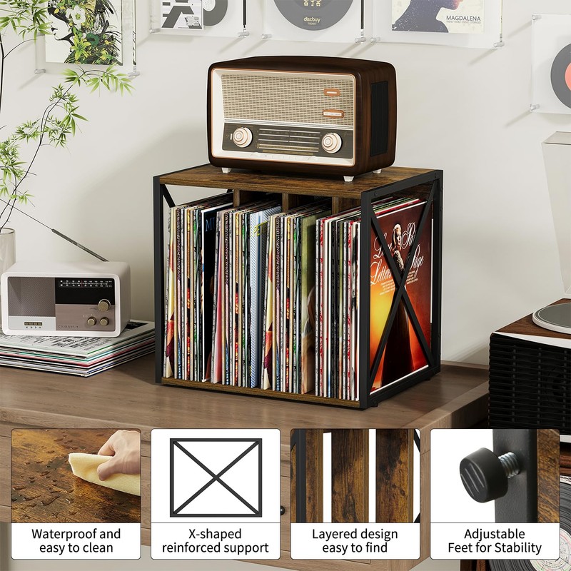 VYUOL Vinyl Record Storage,Vinyl Record Holder Up to 80-100 Albums,4-Compartment