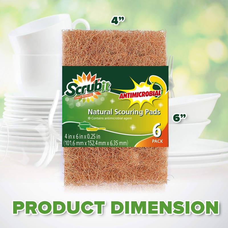 SCRUBIT Natural Scouring Pads (12 Pack) - Eco Friendly Scrubbing