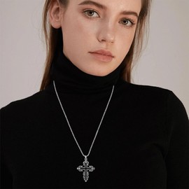 Schwarzes Kreuz Halskette für Männer Sterling Silber große schwarze Unisex Kreuz Schmuck für Männer Frauen Damen Herren