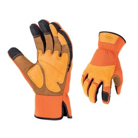 Vgo... Gardening Gloves Touchscreen Thornproof, Men Utility Work Gloves in Pig Leather for Garden Building Warehouse, Dexterity & Breathable Construction Gloves