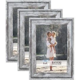 Icona Bay 6x4 Picture Frames (Azure Grey, 3 Pack) Cape Cod Style 6 x 4 Photo Frames, Table Top or Wall Mount, Bayou Collection