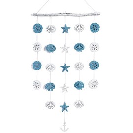 SOMTO Beach Seashell Wall Hanging Decor ,Ocean Boho Farmhouse Rustic Coastal Themed Decorations for Home | Shells Starfish and Anchor Beach Nautical Decor for Bathroom, Bedroom or Living Room