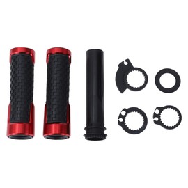 X AUTOHAUX 7/8" 22mm 15/16" 24mm Motorcycle Hand Grips Cover Kit Non Slip Aluminum Alloy Rubber Handlebar Grips Black Red 1 Set Square Pattern