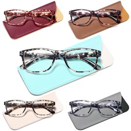 Fetrrc Fashion Ladies Reading Glasses Blue Light Blocking, Computer Readers for Women, Spring Hinge with Pattern Print Eyeglasses 5 Pairs (Mix Colors, 2.75X)