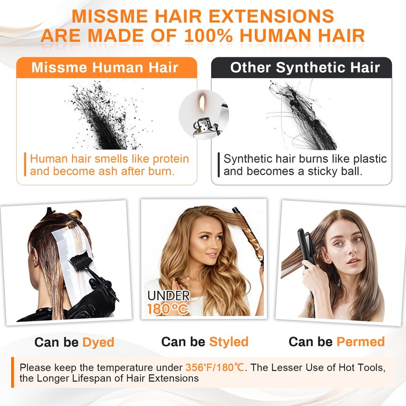 Missme Clip In Hair Extensions Real Human Hair,18in 120g 7pcs