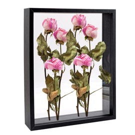 Framendino, Black Wooden Dried Flower Frame Floating Wood Shadow Box for Pressed Flowers 8x10 Double Acrylic Picture