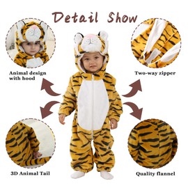 Doladola Baby Romper with Hood Unisex Baby Costume Cartoon Animal Jumpsuit Pyjamas, tiger
