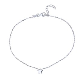 Vanbelle Sterling Silver Jewelry - Rhodium Plated with 925 Stamp - Tiny Sliding Star Anklet for Women - 9" long + 1" Extender - Celestial Theme Star Anklet